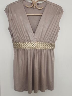 Y2k Going Out Top Gold Empire Waist Shirt